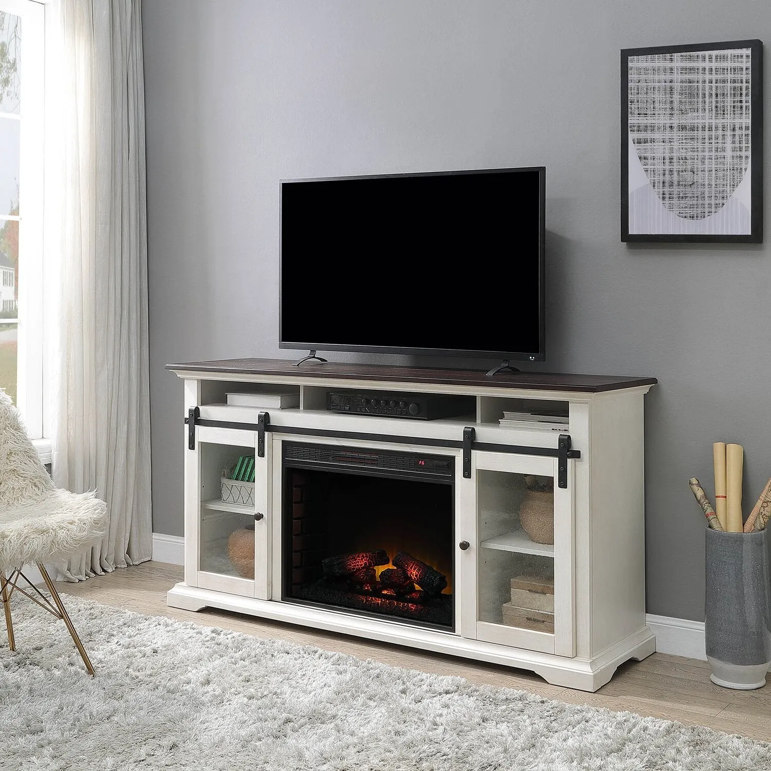 Bewster 69" TV Stand with Firebox - White