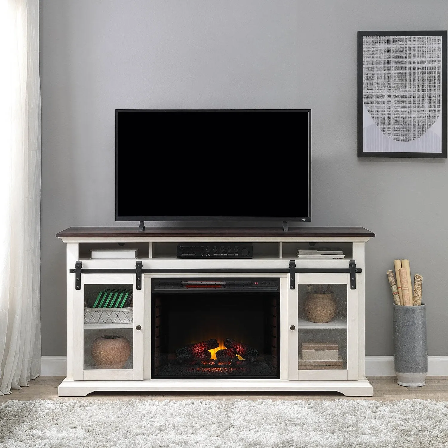 Bewster 69" TV Stand with Firebox - White