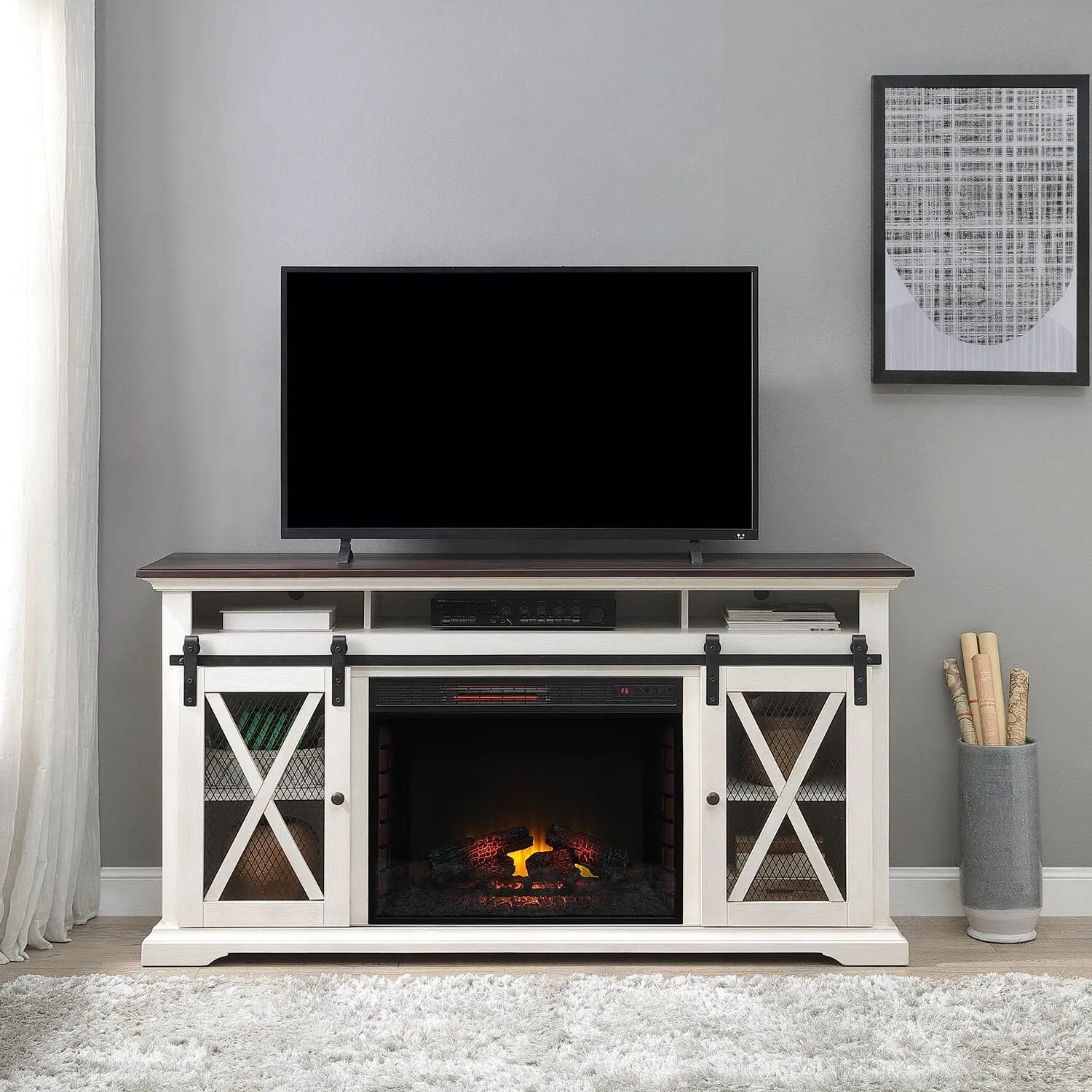 Bewster 69" TV Stand with Firebox - White