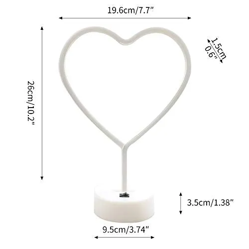 BHCLIGHT Pink Heart Neon Sign, LED Neon Light Battery Operated or USB Powered Lamp Valentines Day, Table Decorations Lights for Room Dorm Wedding Anniversary Bedroom Classroom Decor