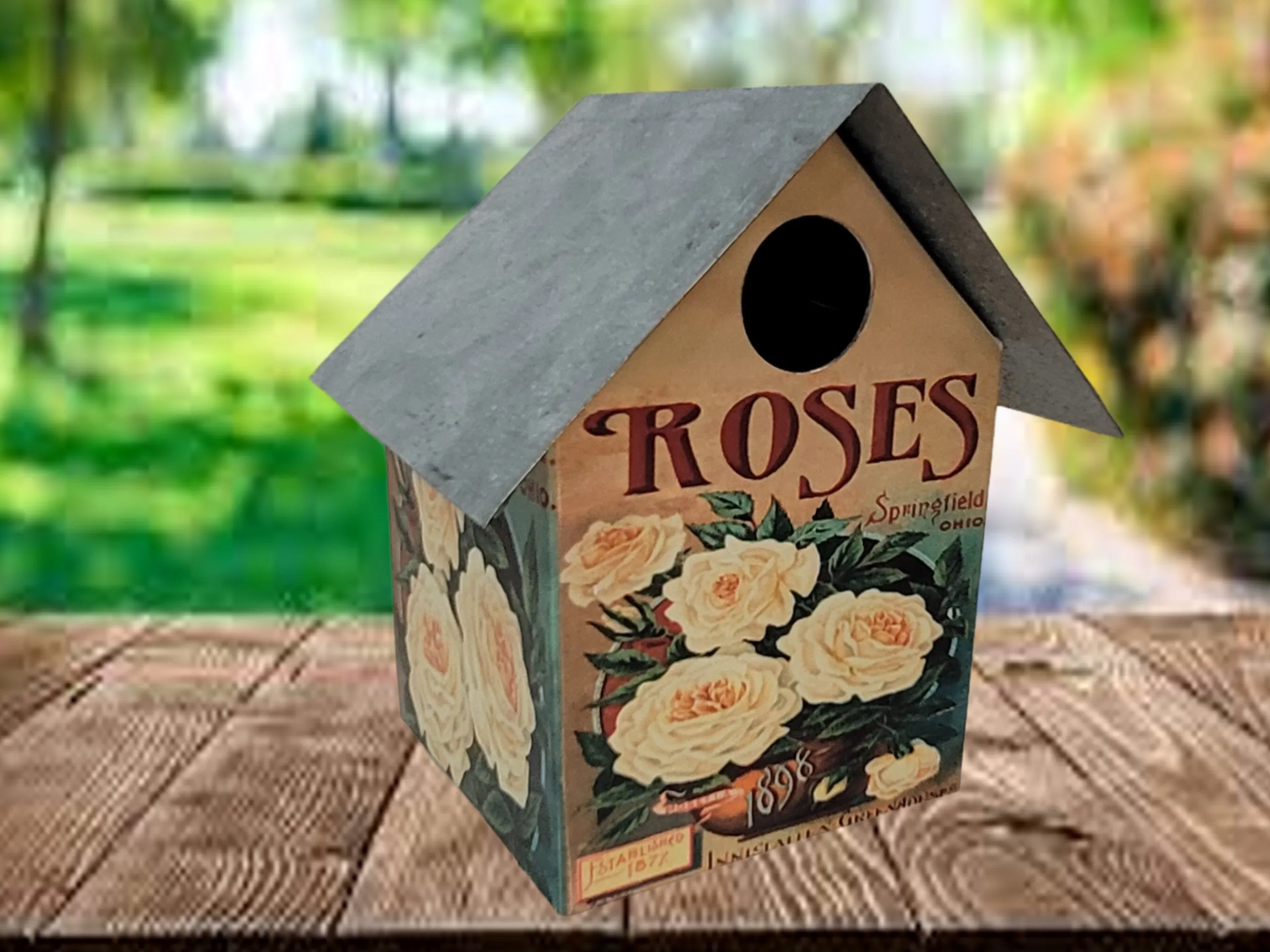 Birdhouse Yard and Garden Roses Tin Roof Birds Nest Farm Life