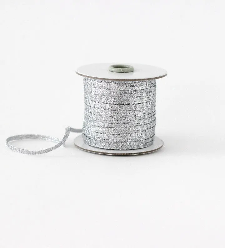 Braided Metallic Ribbon | By the yard - Silver - 1/8"