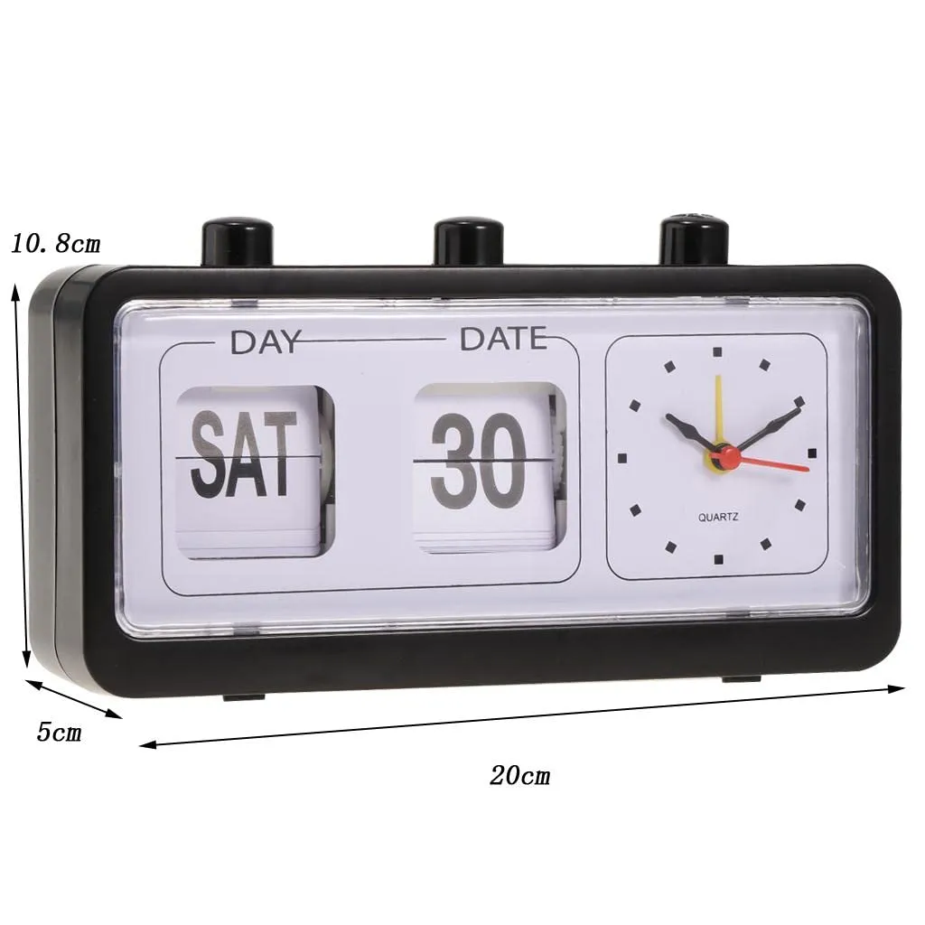CALANDIS® Retro Fashion Flip Clock Digtal Flip Day Date Time Display Clock Black
