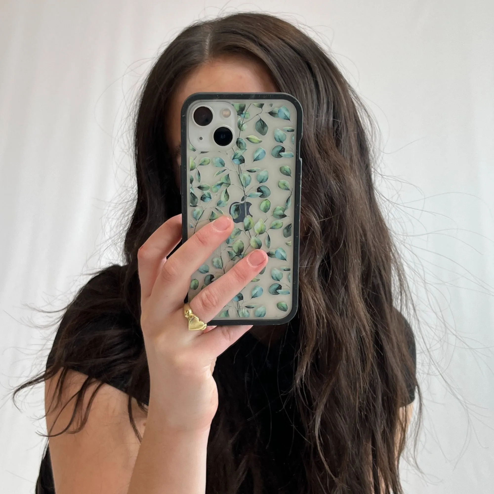 Clear Eucalyptus iPhone 13 Mini Case With Black Ridge