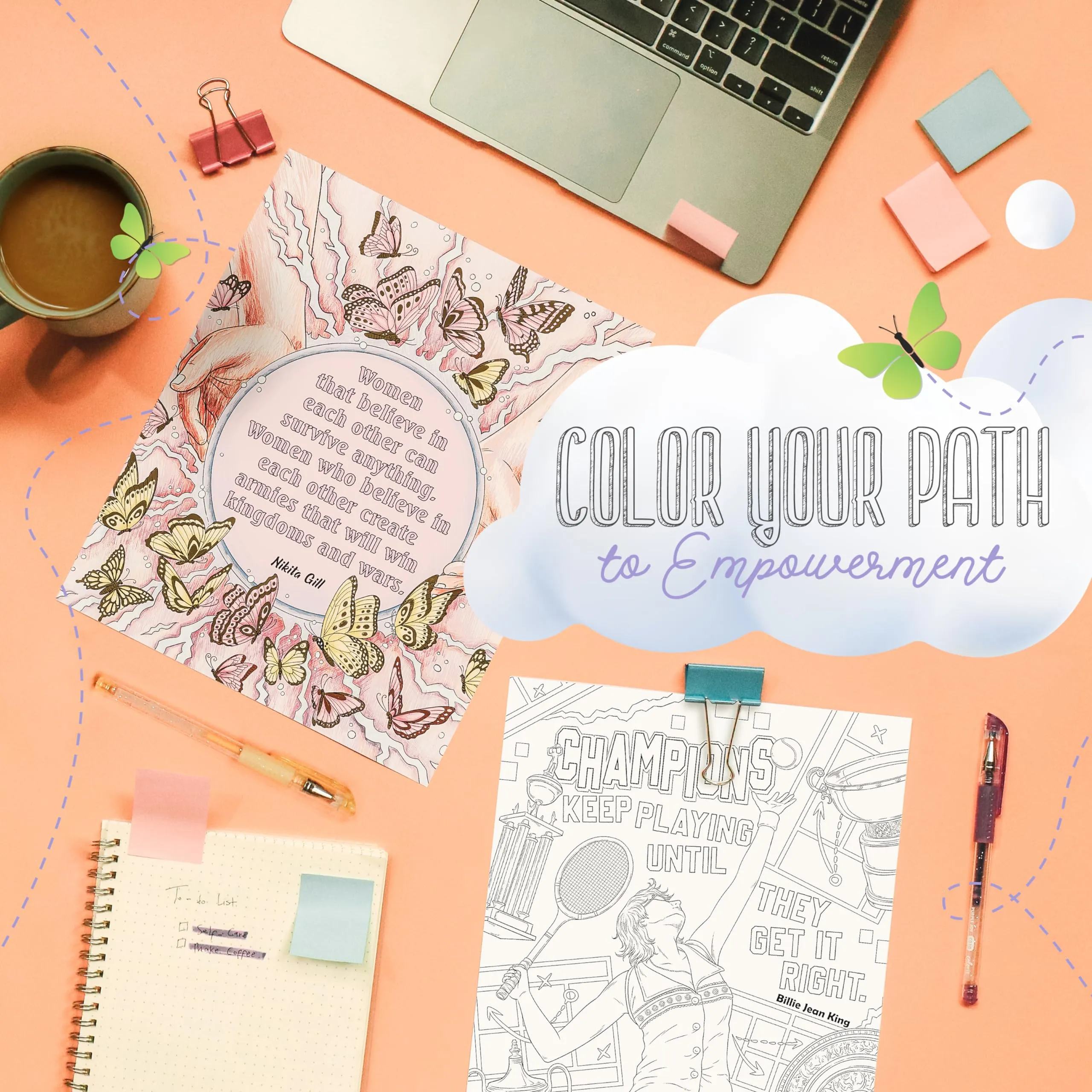 Colors of Inspiration, Remarkable Women Adult Coloring Book Spiral Bound, 50 Empowering Quotes and Affirmations, Thick Paper, Perforated Paper, Lay Flat Hard Cover, Ink Blotter