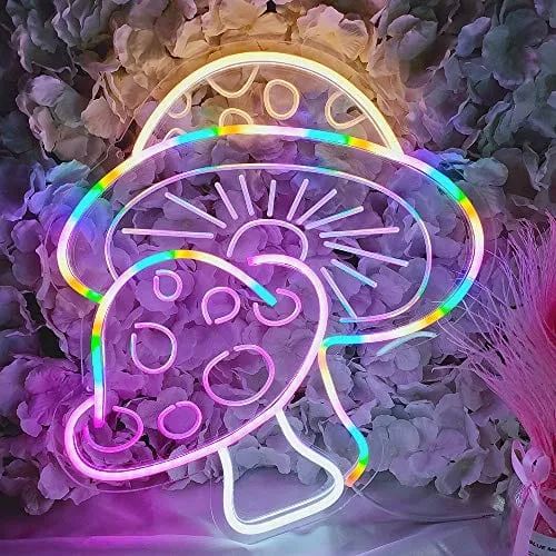 DIVATLA Mushroom Neon Sign with 3D Art,Powed by USB Neon Mushroom Sign. Colorful Neon Sign Mushroom with Dimmable Switch (mushroom)