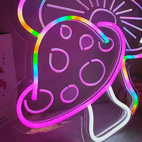 DIVATLA Mushroom Neon Sign with 3D Art,Powed by USB Neon Mushroom Sign. Colorful Neon Sign Mushroom with Dimmable Switch (mushroom)