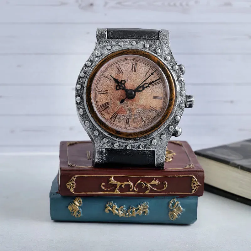 Elegant Brown Clock & Books Tabletop Showpiece | 5 x 4 x 7 inches