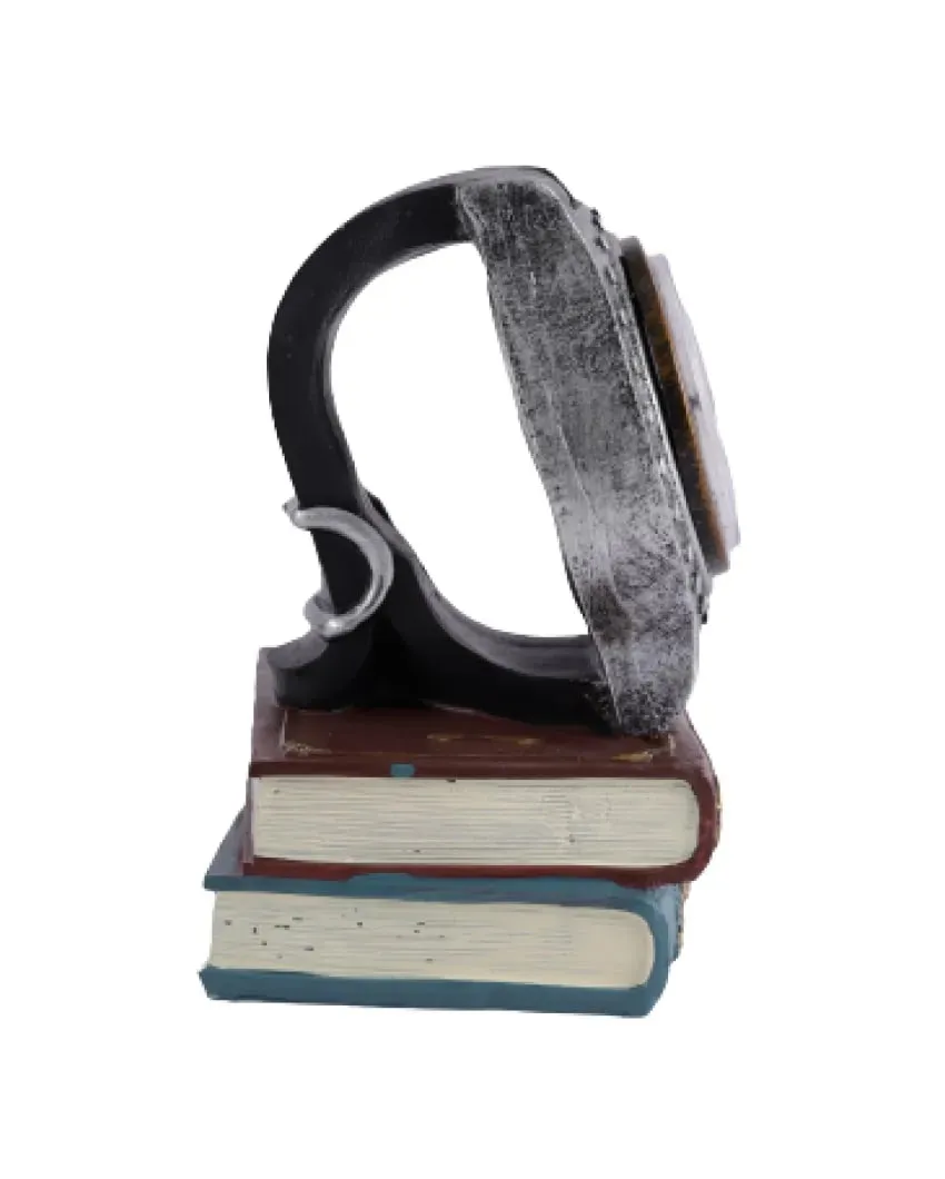 Elegant Brown Clock & Books Tabletop Showpiece | 5 x 4 x 7 inches