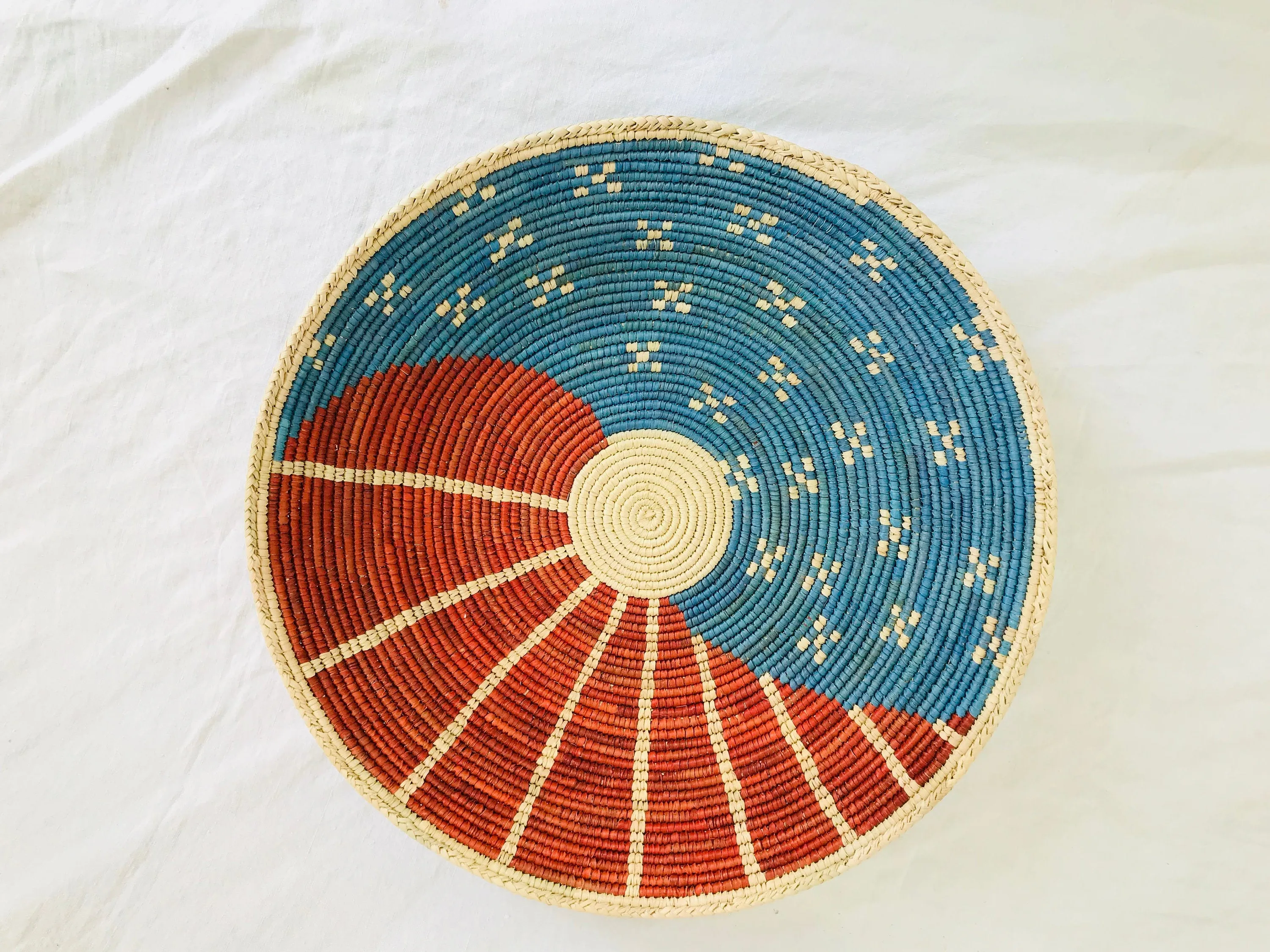 Fine Kuchi Tribal Round Flat Basket. July 4th