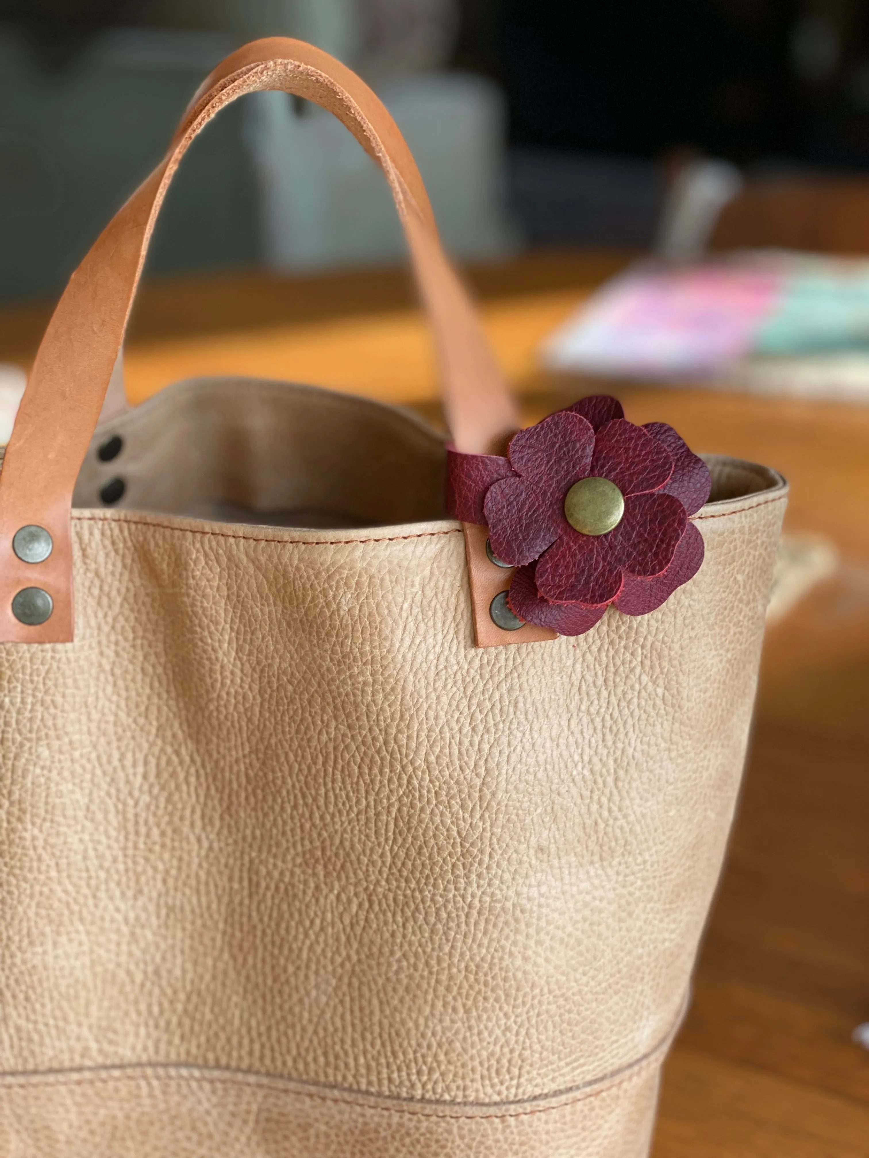 Flower Power Snap on Leather Suede Purse Charm