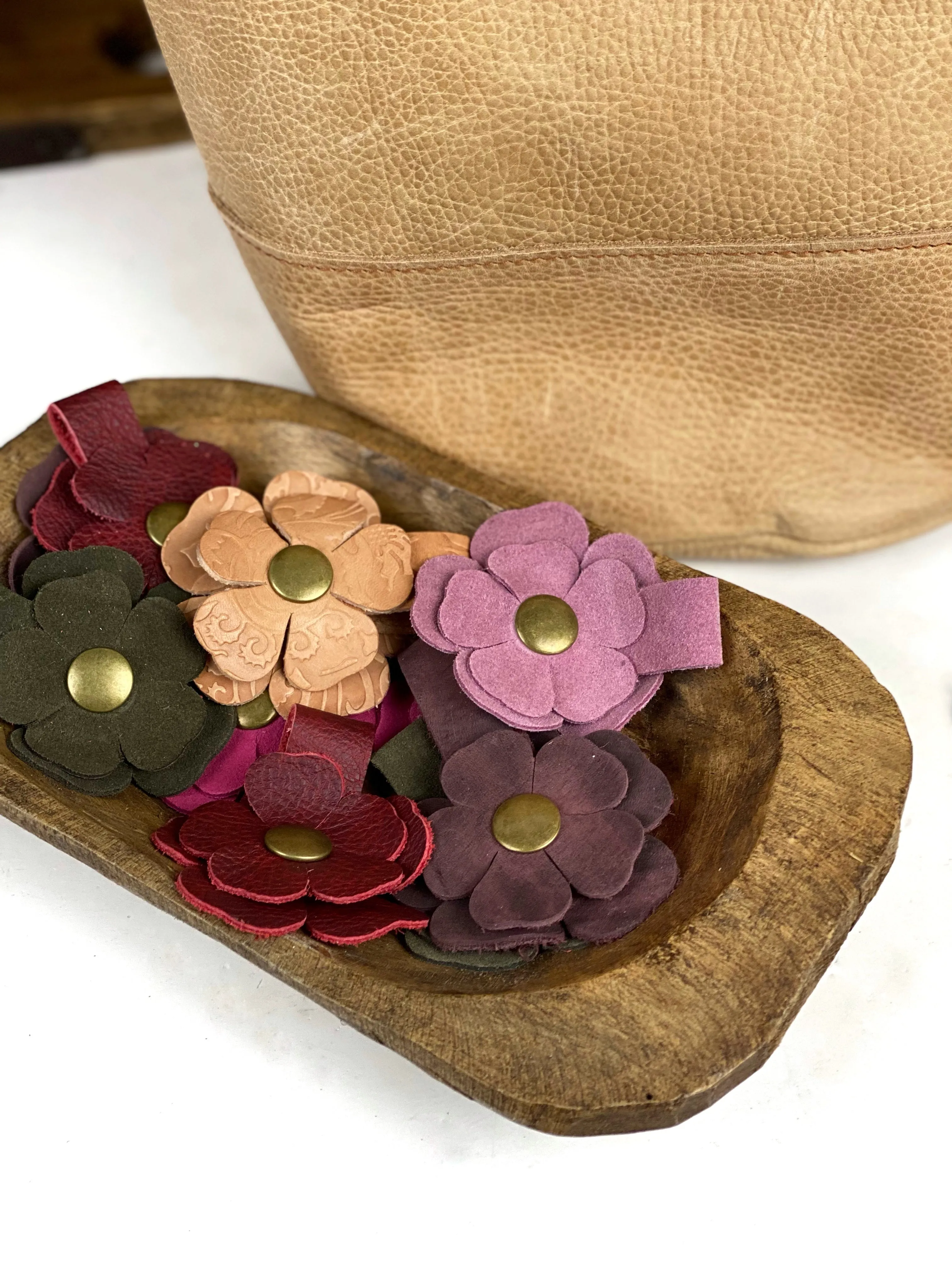 Flower Power Snap on Leather Suede Purse Charm