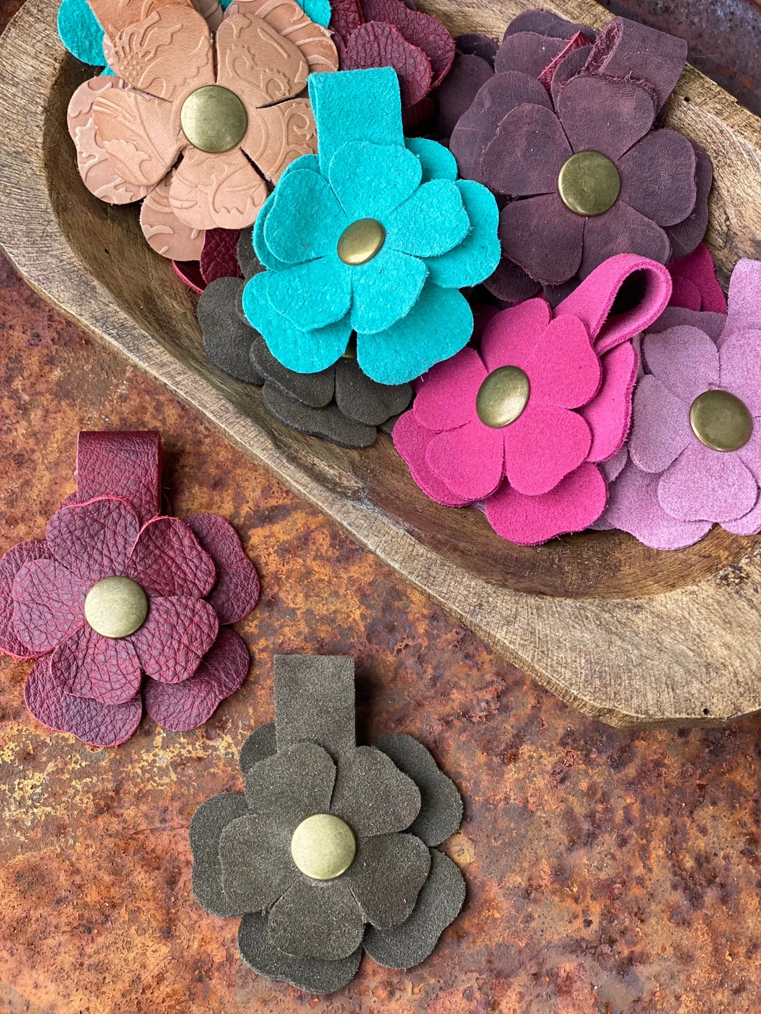 Flower Power Snap on Leather Suede Purse Charm