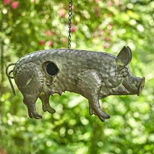 Galvanized Pig Bird House Patio Decor