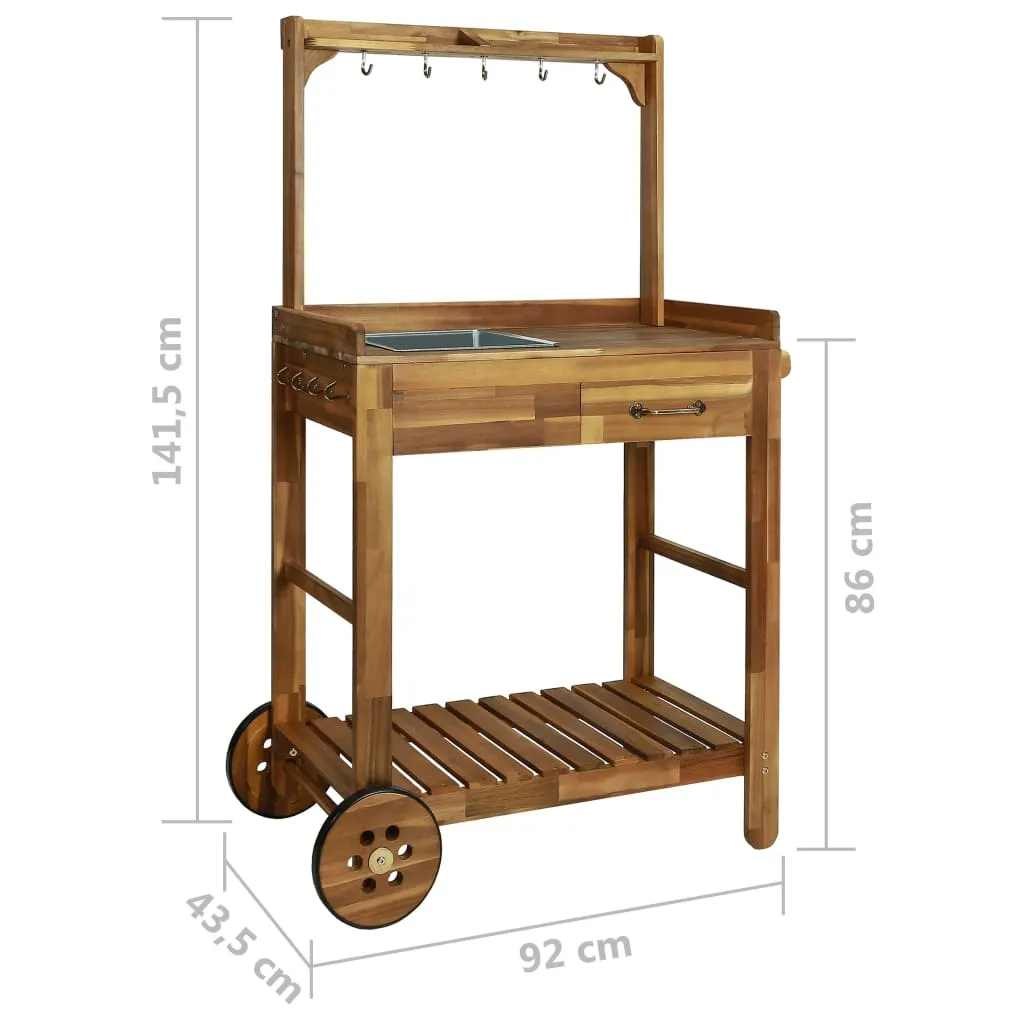 Garden Kitchen Trolley Solid Acacia Wood 36.2"x17.1"x55.7"