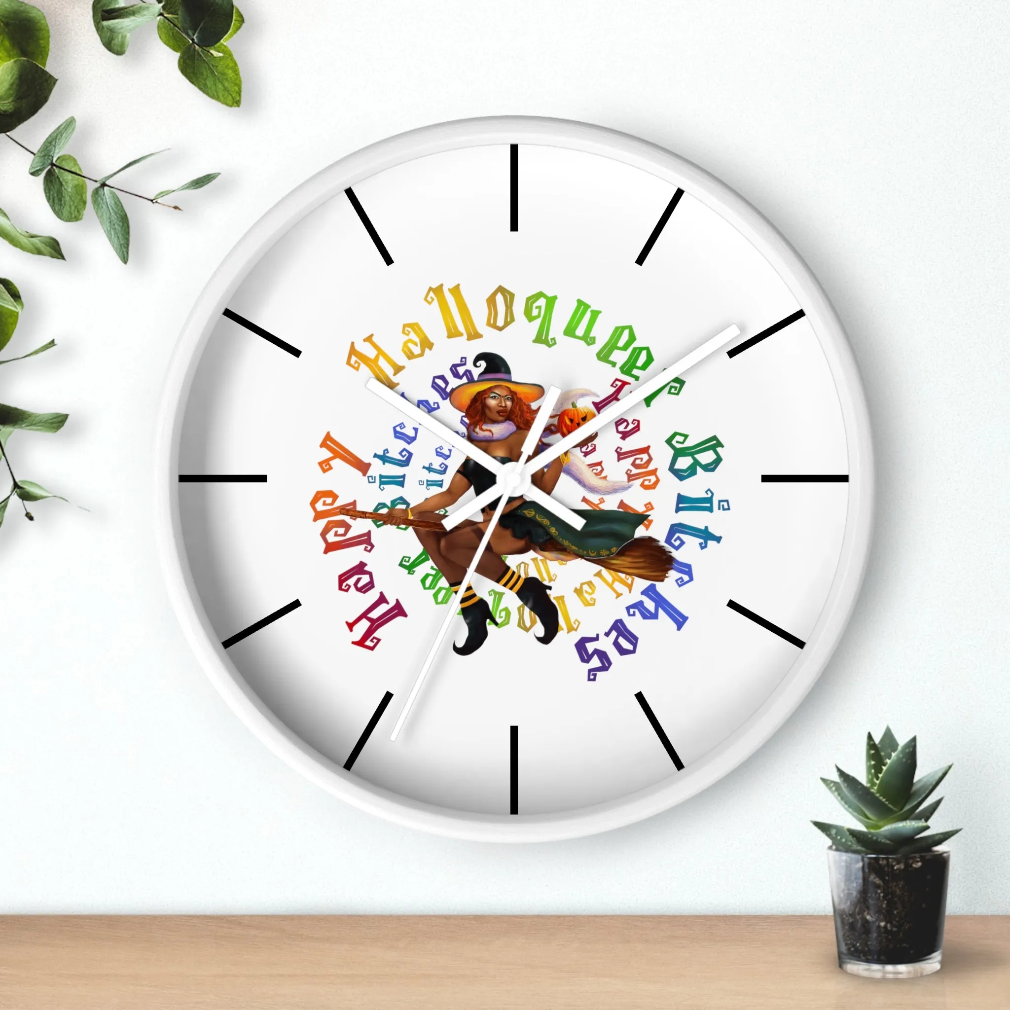 Halloween Wall Clock - Happy HallowQueer Bitches Black