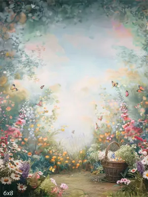 Hazy Meadow Spring Floral Easter Backdrop