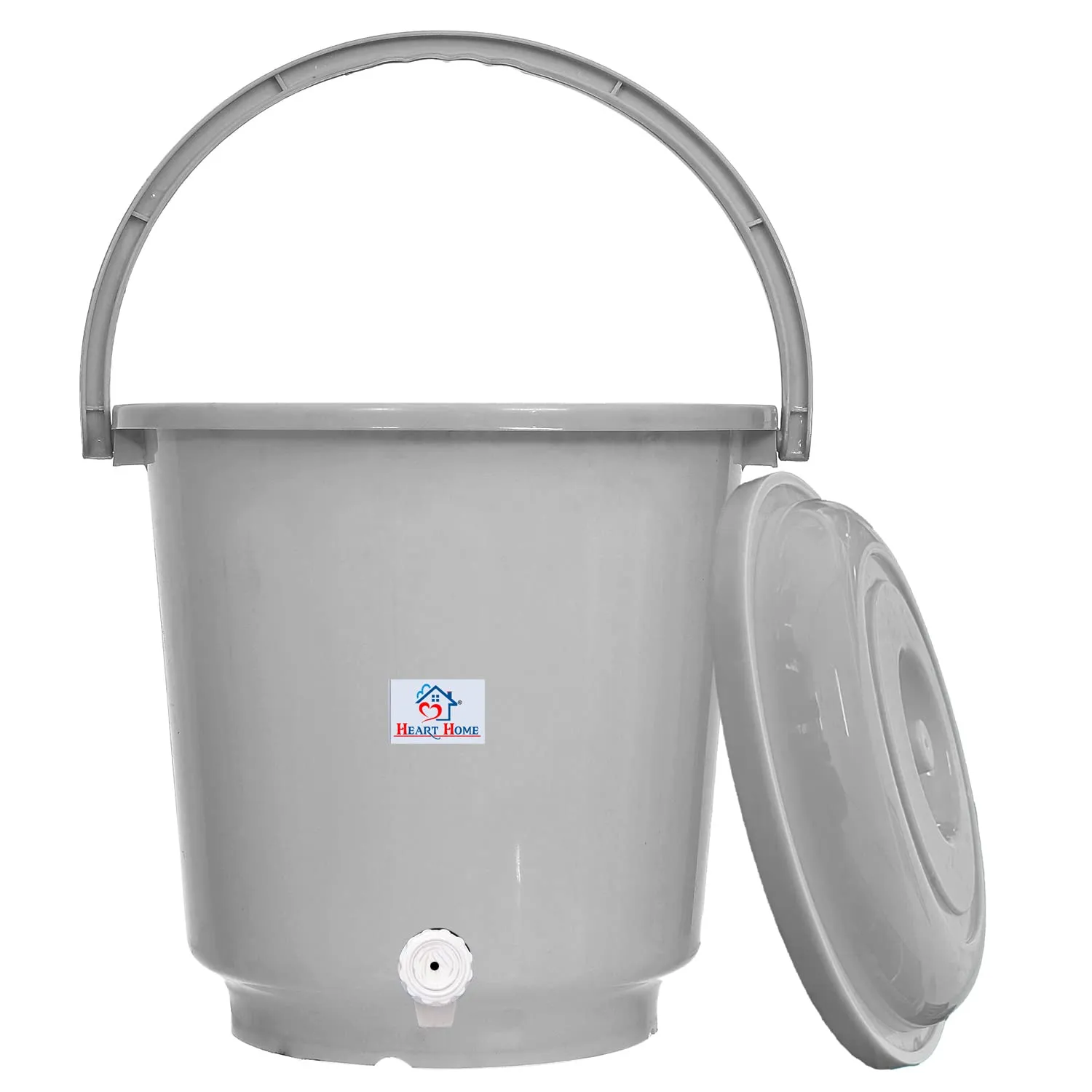 Heart Home Multipurposes Plastic Bucket With Lid & Tap System For Home Cleaning & Save Water, 18Ltr. Pack of 2 (Grey) 52HH3902