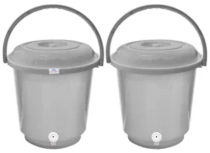 Heart Home Multipurposes Plastic Bucket With Lid & Tap System For Home Cleaning & Save Water, 18Ltr. Pack of 2 (Grey) 52HH3902