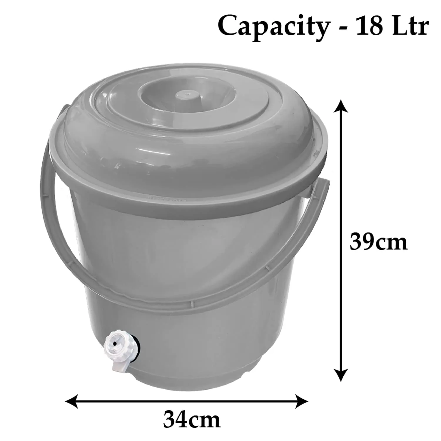 Heart Home Multipurposes Plastic Bucket With Lid & Tap System For Home Cleaning & Save Water, 18Ltr. Pack of 2 (Grey) 52HH3902