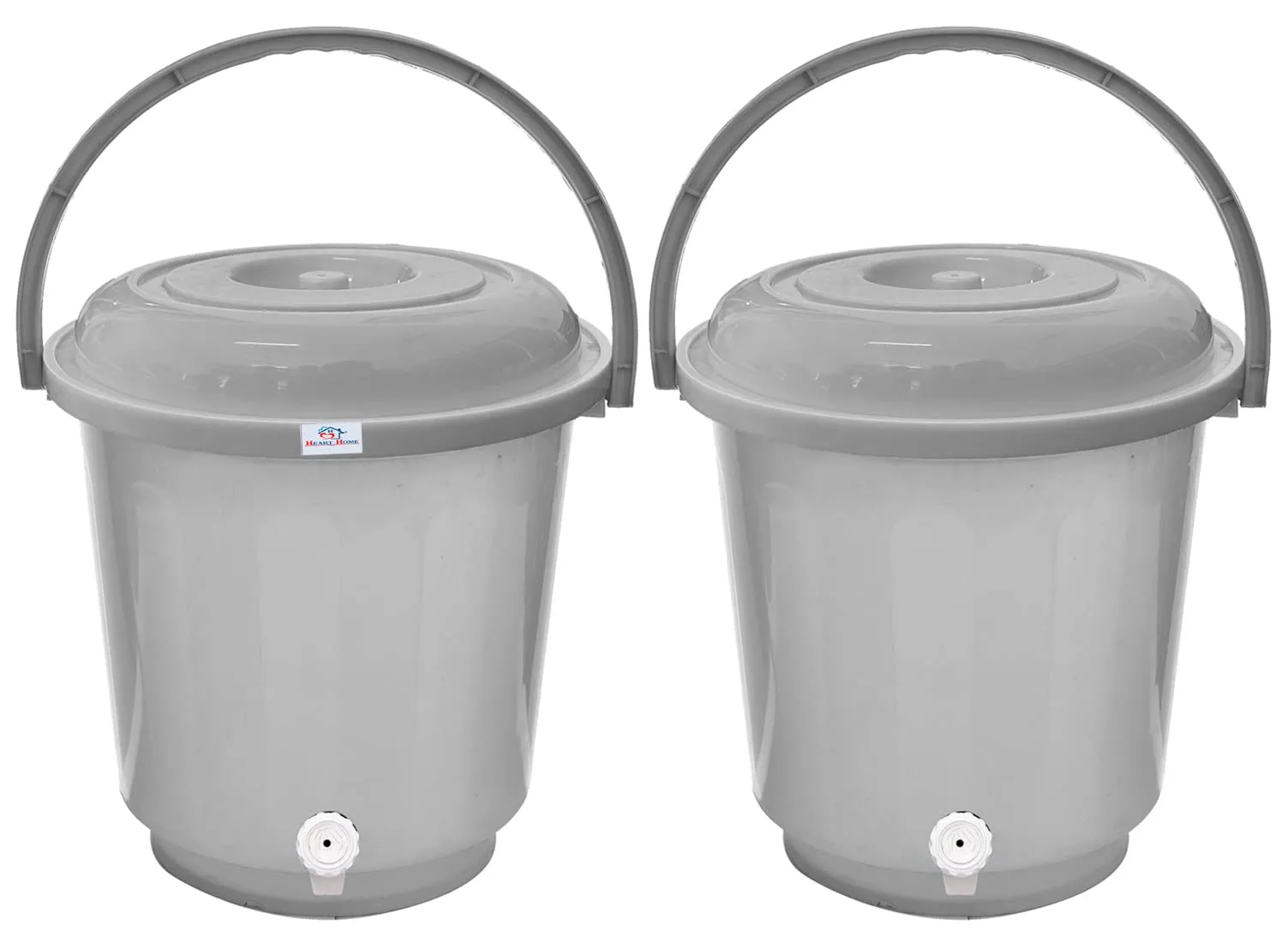 Heart Home Multipurposes Plastic Bucket With Lid & Tap System For Home Cleaning & Save Water, 18Ltr. Pack of 2 (Grey) 52HH3902