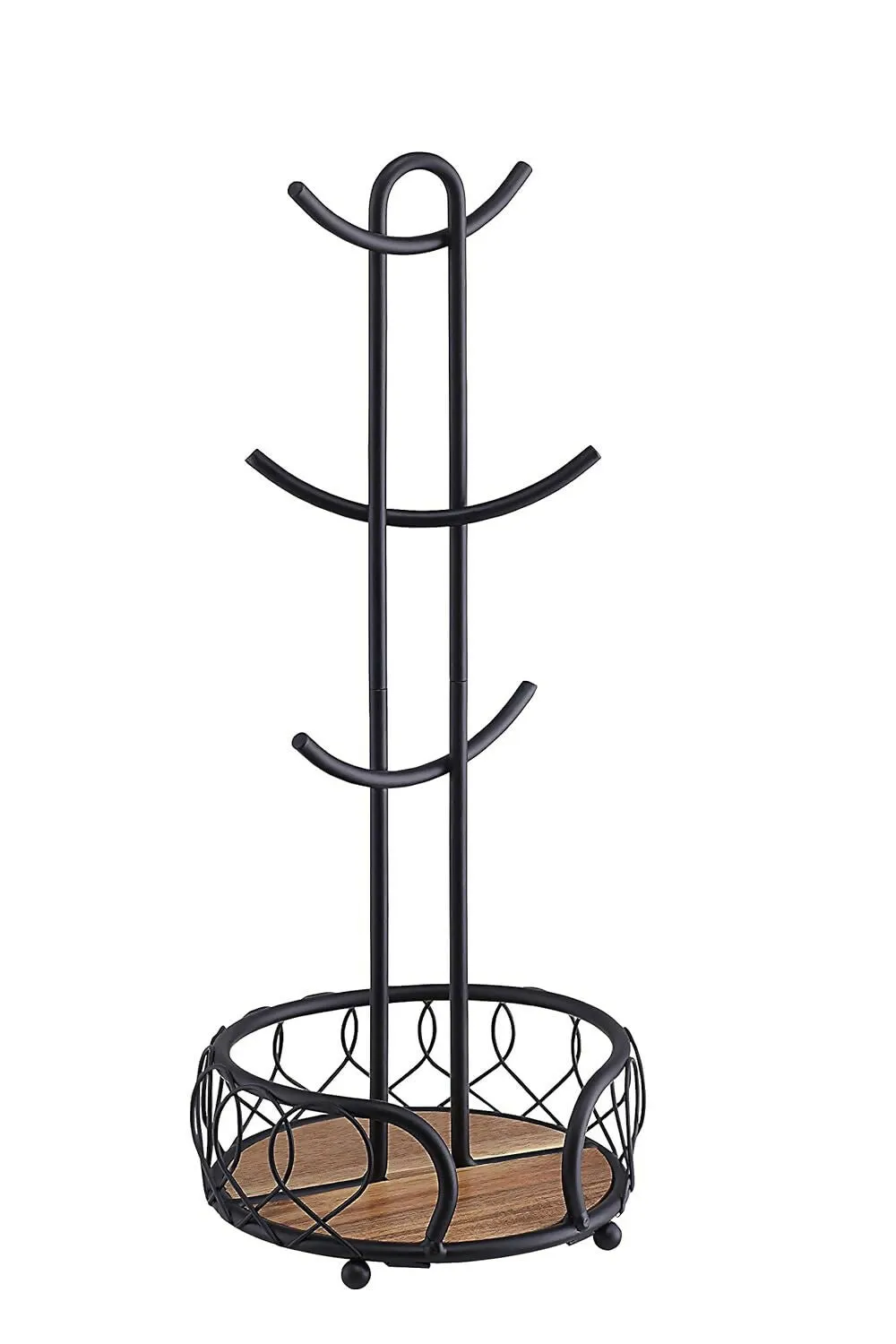 Heavy Wire Gauge 6 Mug Tree with Storage Rack (Matte Black)
