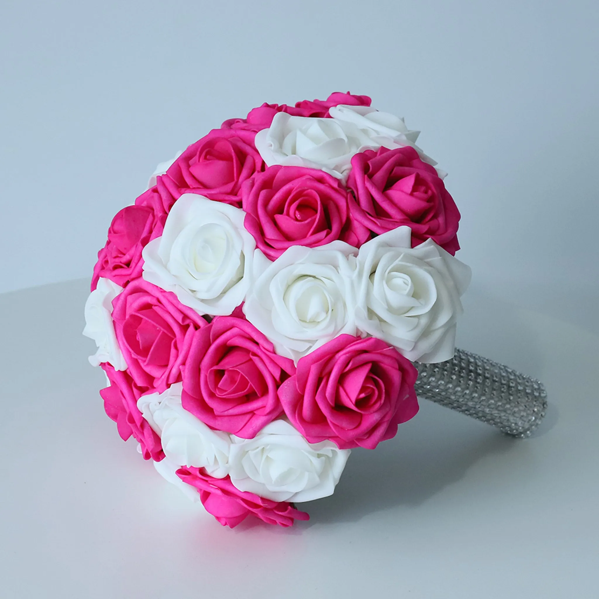 Hot Pink White Rose Wedding Bouquet Set