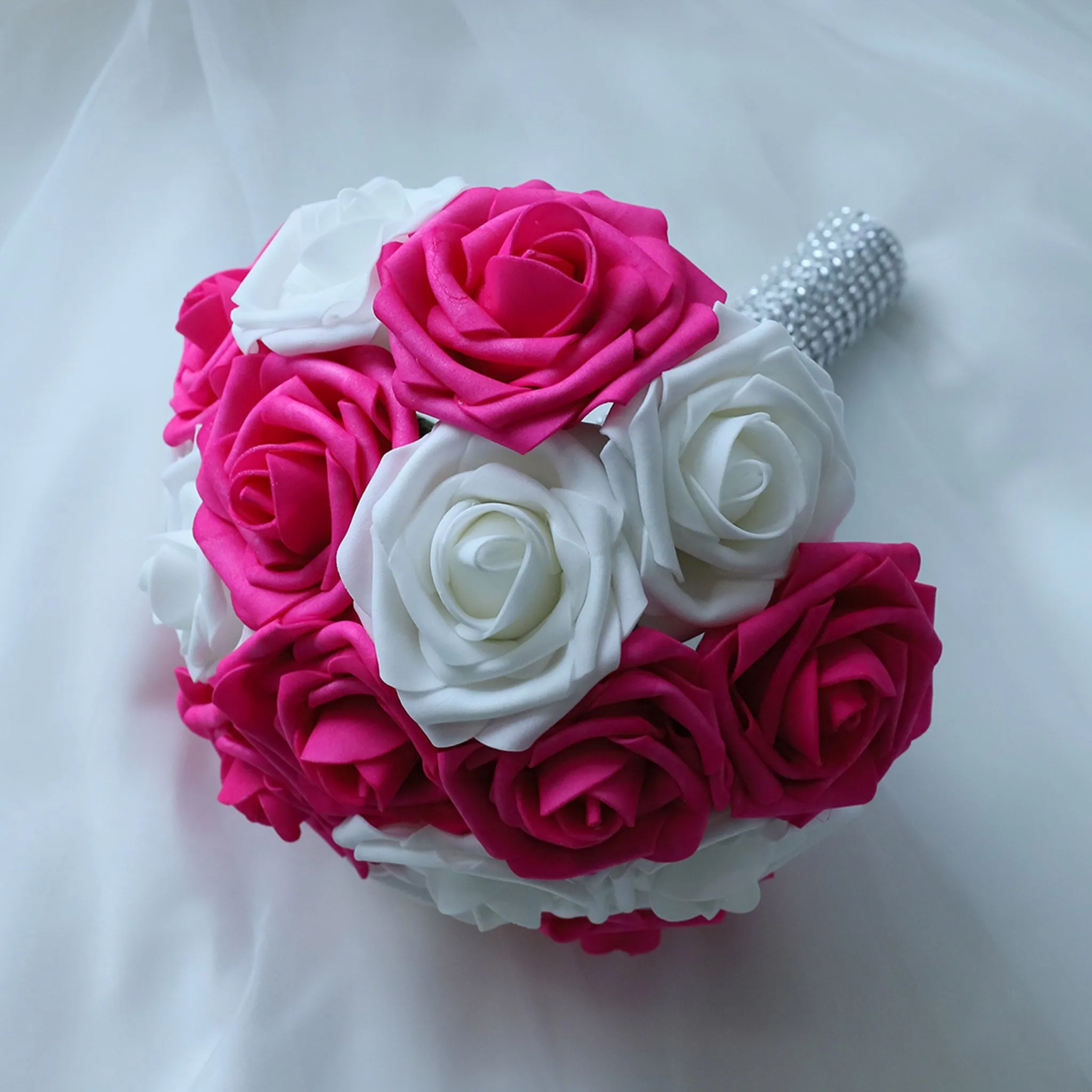Hot Pink White Rose Wedding Bouquet Set