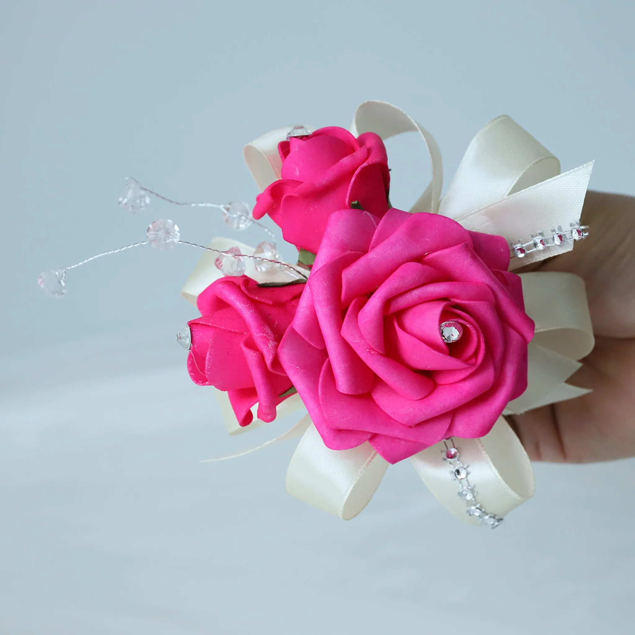 Hot Pink White Rose Wedding Bouquet Set