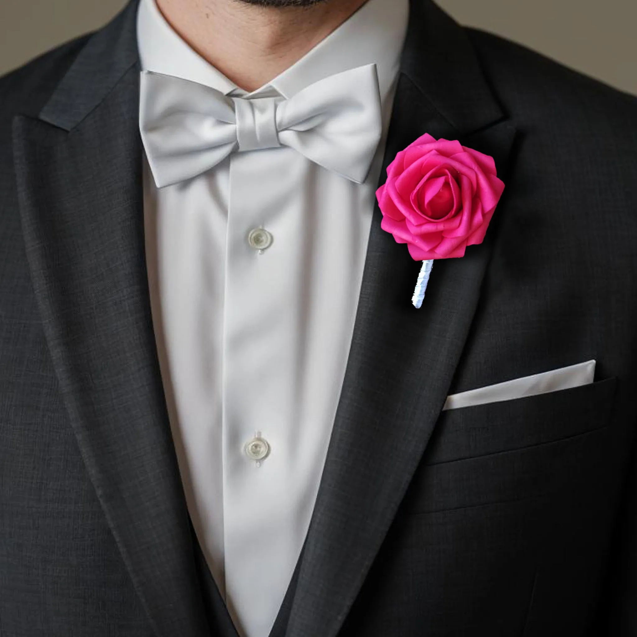 Hot Pink White Rose Wedding Bouquet Set