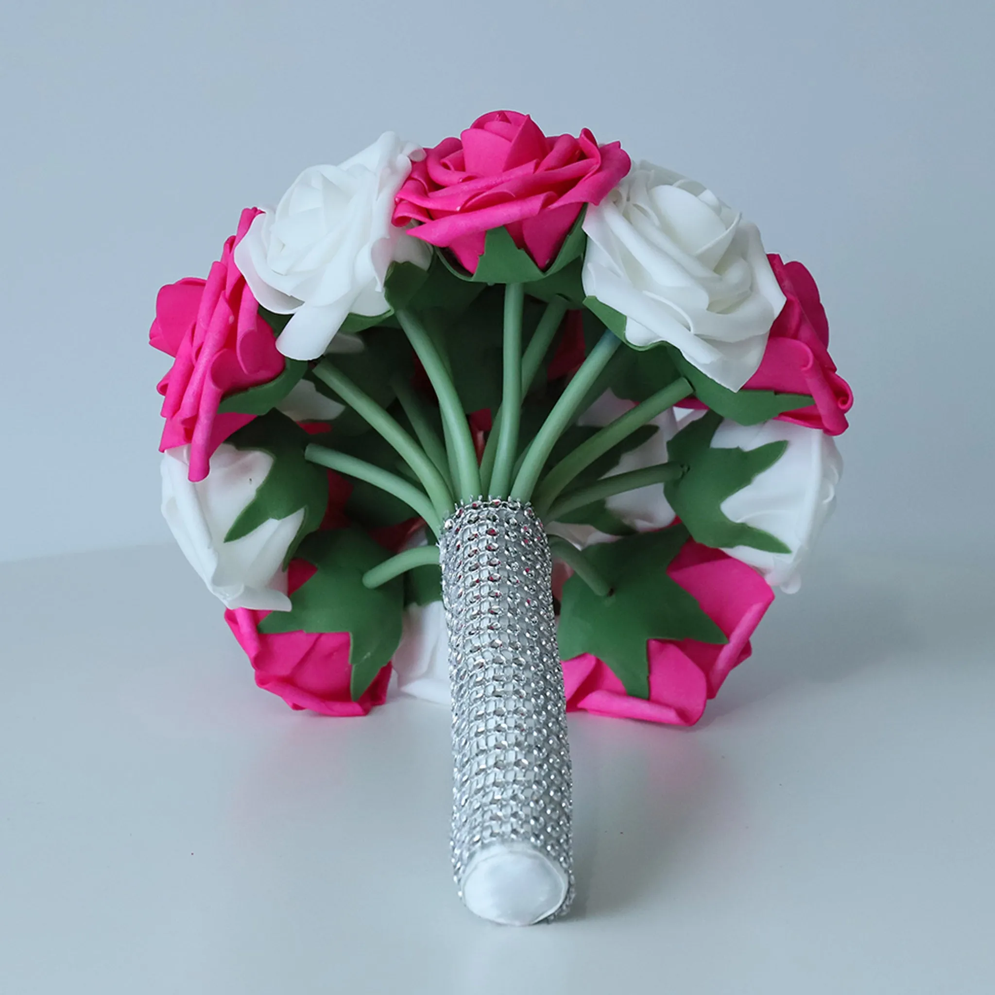 Hot Pink White Rose Wedding Bouquet Set