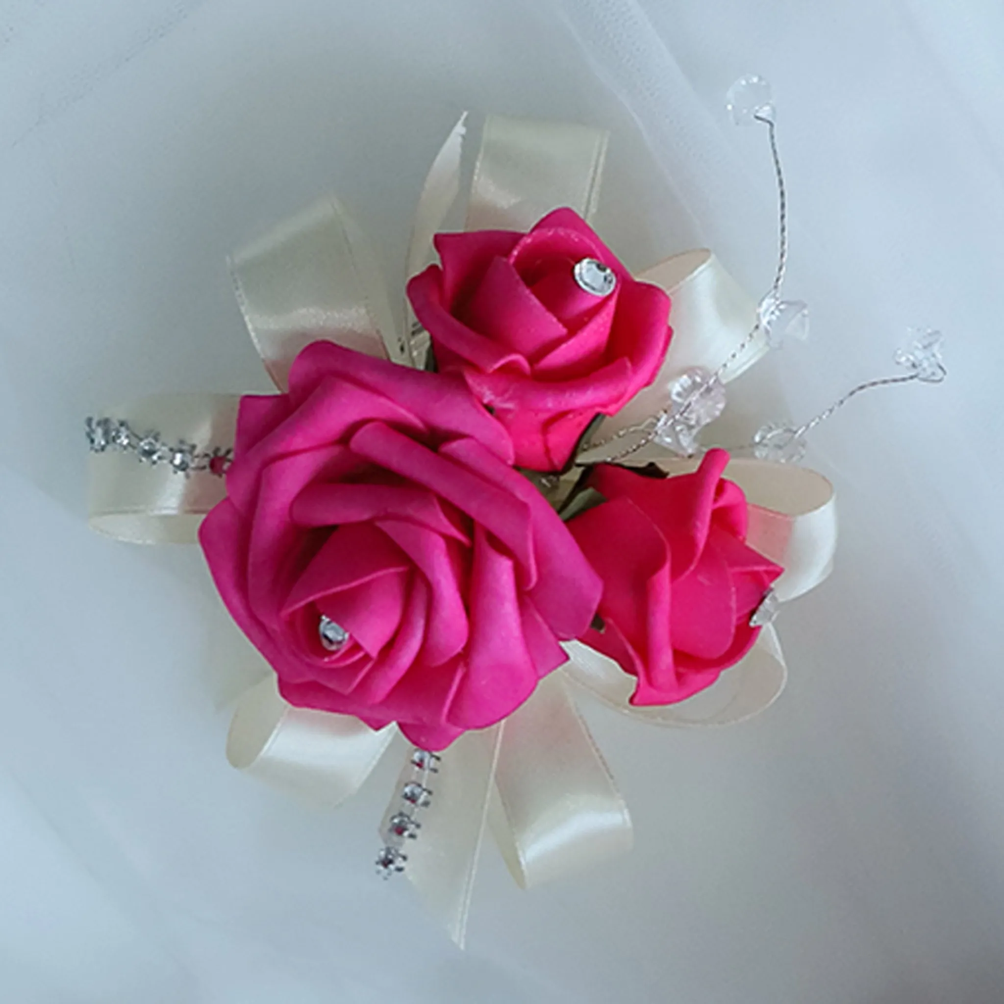 Hot Pink White Rose Wedding Bouquet Set
