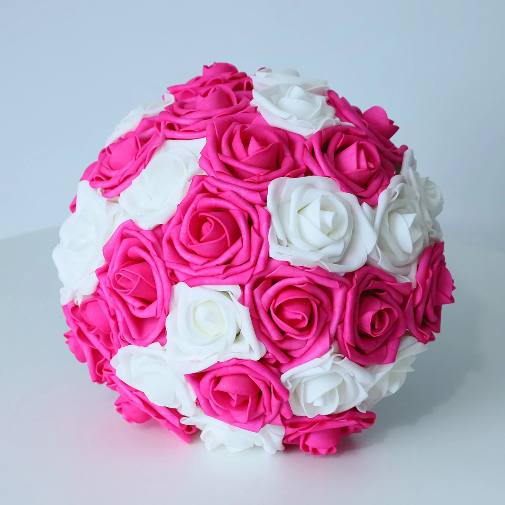 Hot Pink White Rose Wedding Bouquet Set