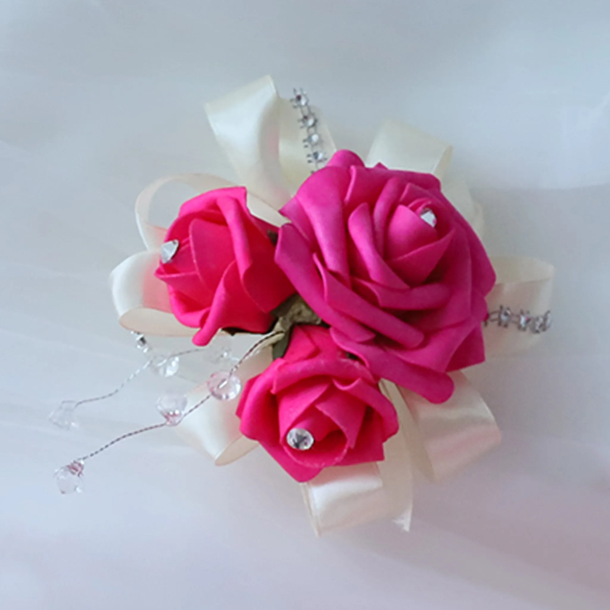 Hot Pink White Rose Wedding Bouquet Set