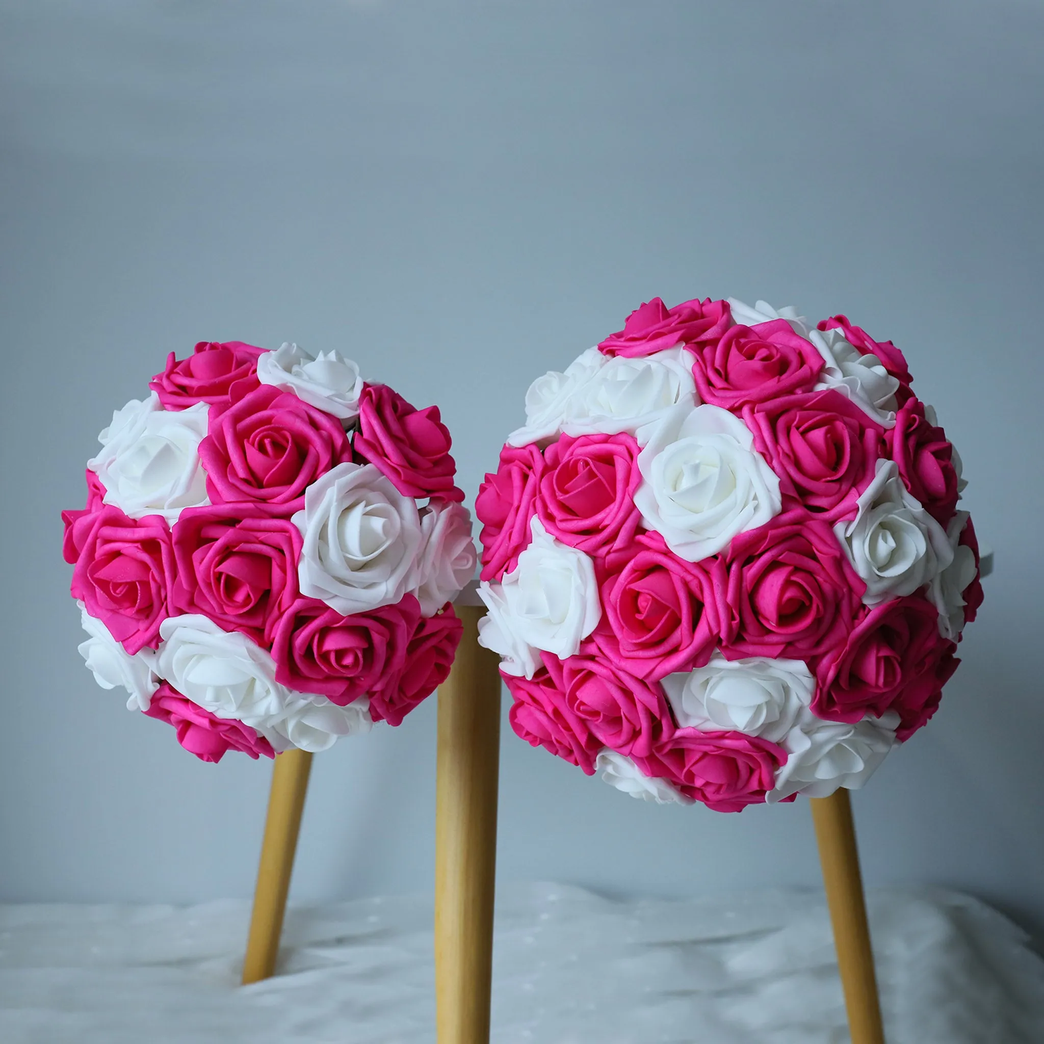 Hot Pink White Rose Wedding Bouquet Set