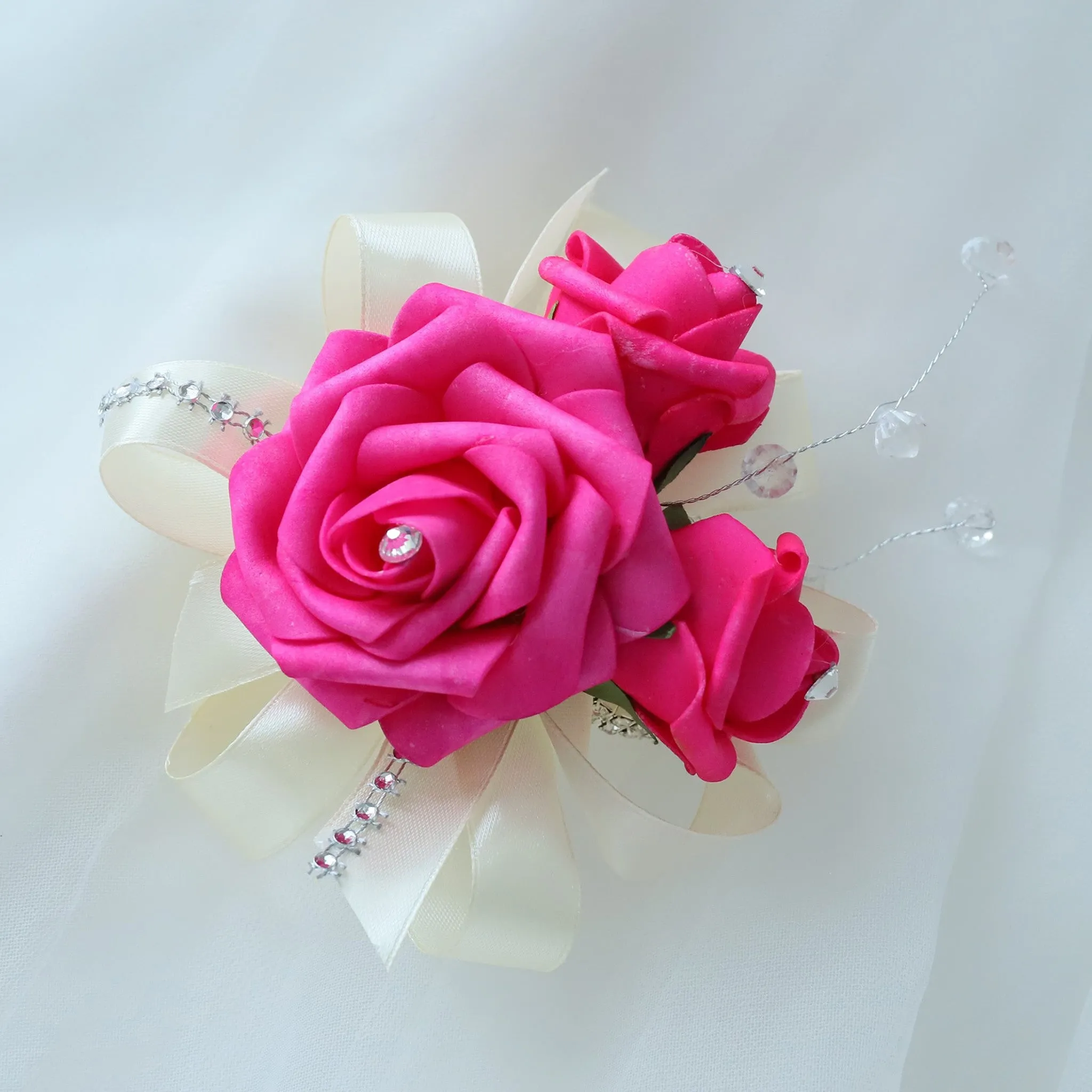 Hot Pink White Rose Wedding Bouquet Set