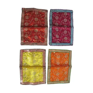 Indian Yoga Meditation Shimmer Sequin Silk Prayer Altar Cloth (8" x 12") -Set of 4-