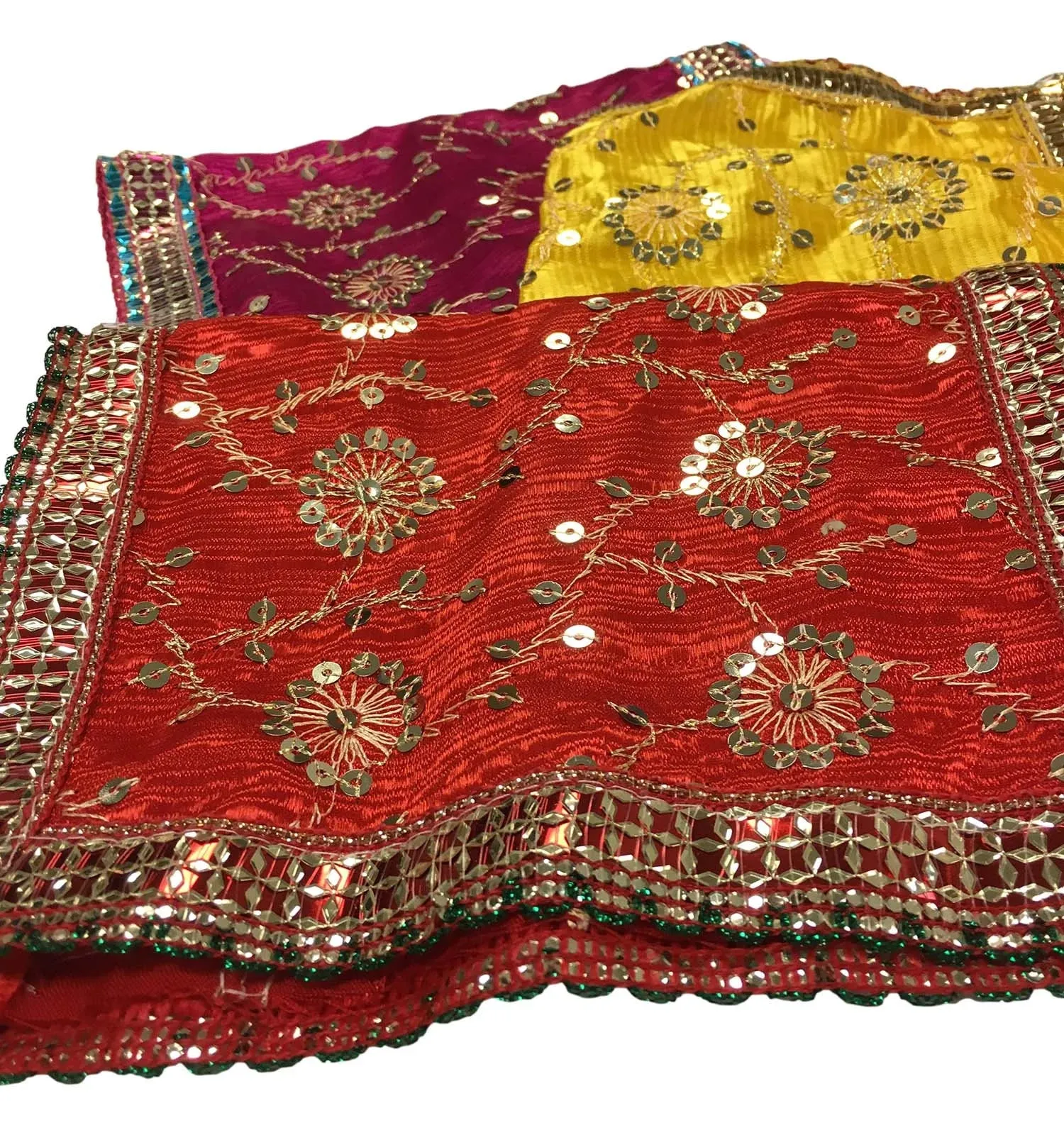 Indian Yoga Meditation Shimmer Sequin Silk Prayer Altar Cloth (8" x 12") -Set of 4-