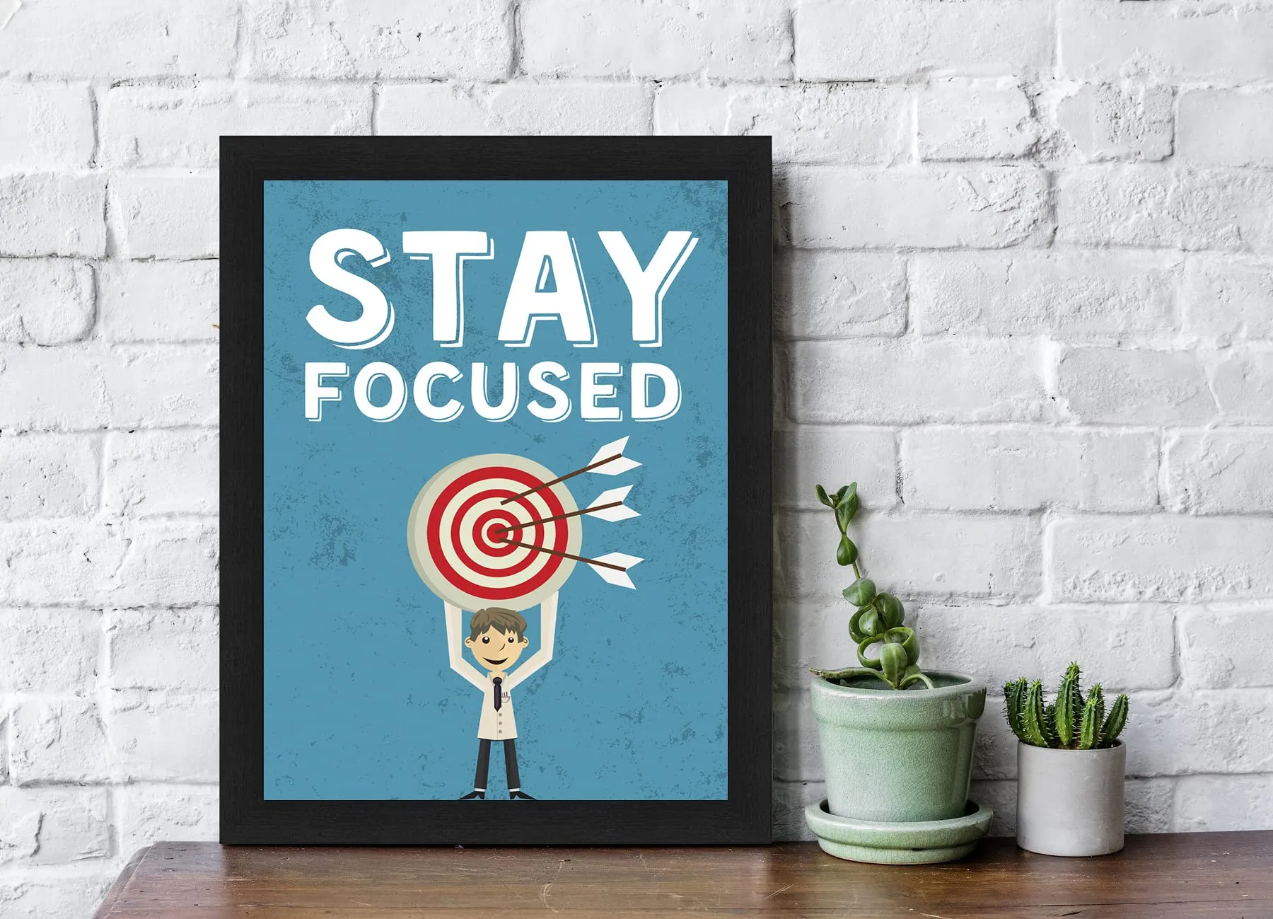 Interio Crafts Stay Focused Motivational Framed Poster - Inspirational Quotes Wall Frames for Wall Decor - Frames for Office Decor - Posters for Students - Synthetic Wood - 13 X 10 Inches