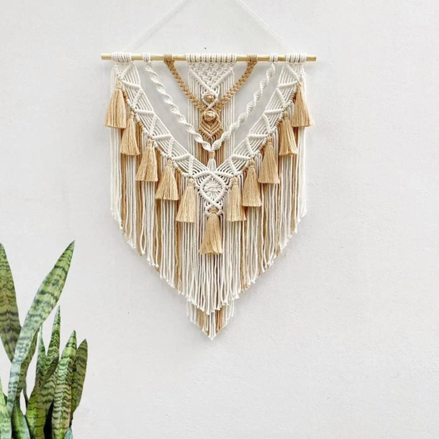 Kaahira Macrame Boho Home Wall Hanging Decor Tapestries | Handmade Bohemian Decor Art for Bedroom, Living Room, Office | Unique Gifting Item (Beige)