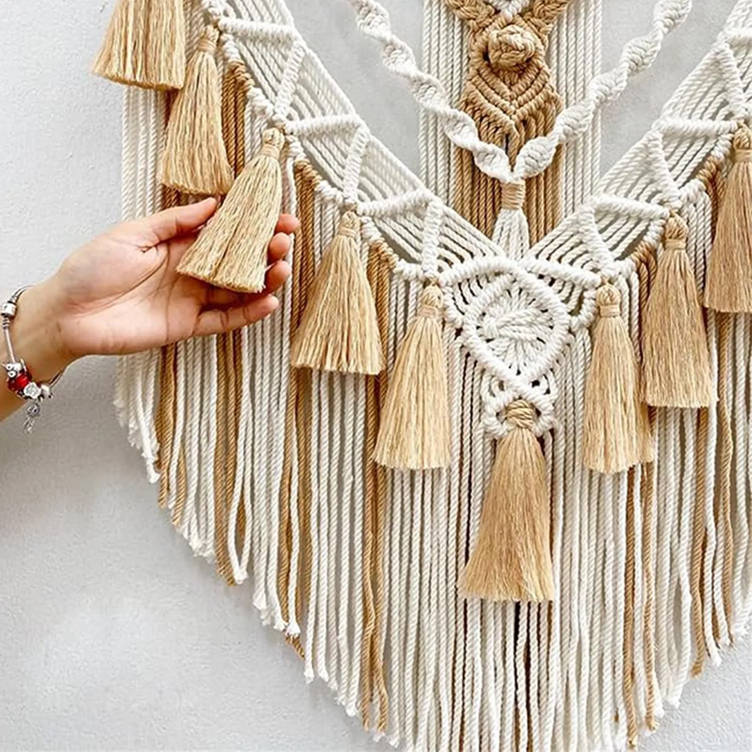 Kaahira Macrame Boho Home Wall Hanging Decor Tapestries | Handmade Bohemian Decor Art for Bedroom, Living Room, Office | Unique Gifting Item (Beige)