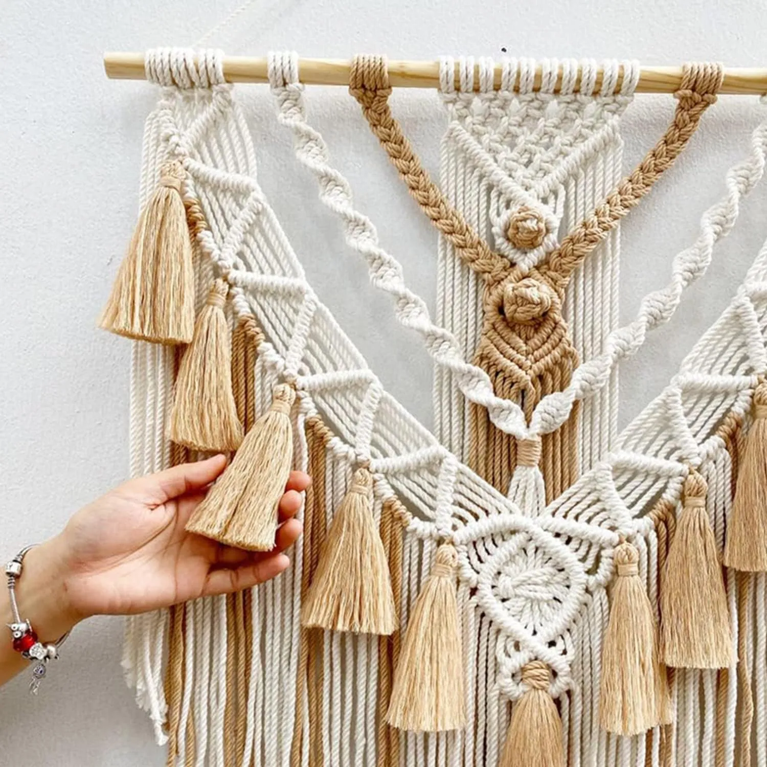 Kaahira Macrame Boho Home Wall Hanging Decor Tapestries | Handmade Bohemian Decor Art for Bedroom, Living Room, Office | Unique Gifting Item (Beige)
