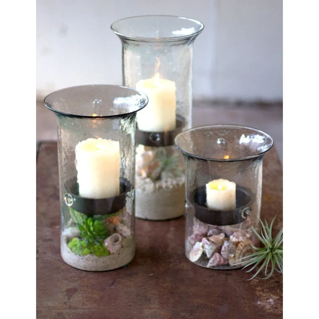Kalalou - ORIGINAL GLASS CANDLE CYLINDER W RUSTIC INSERT - LARGE - CV410
