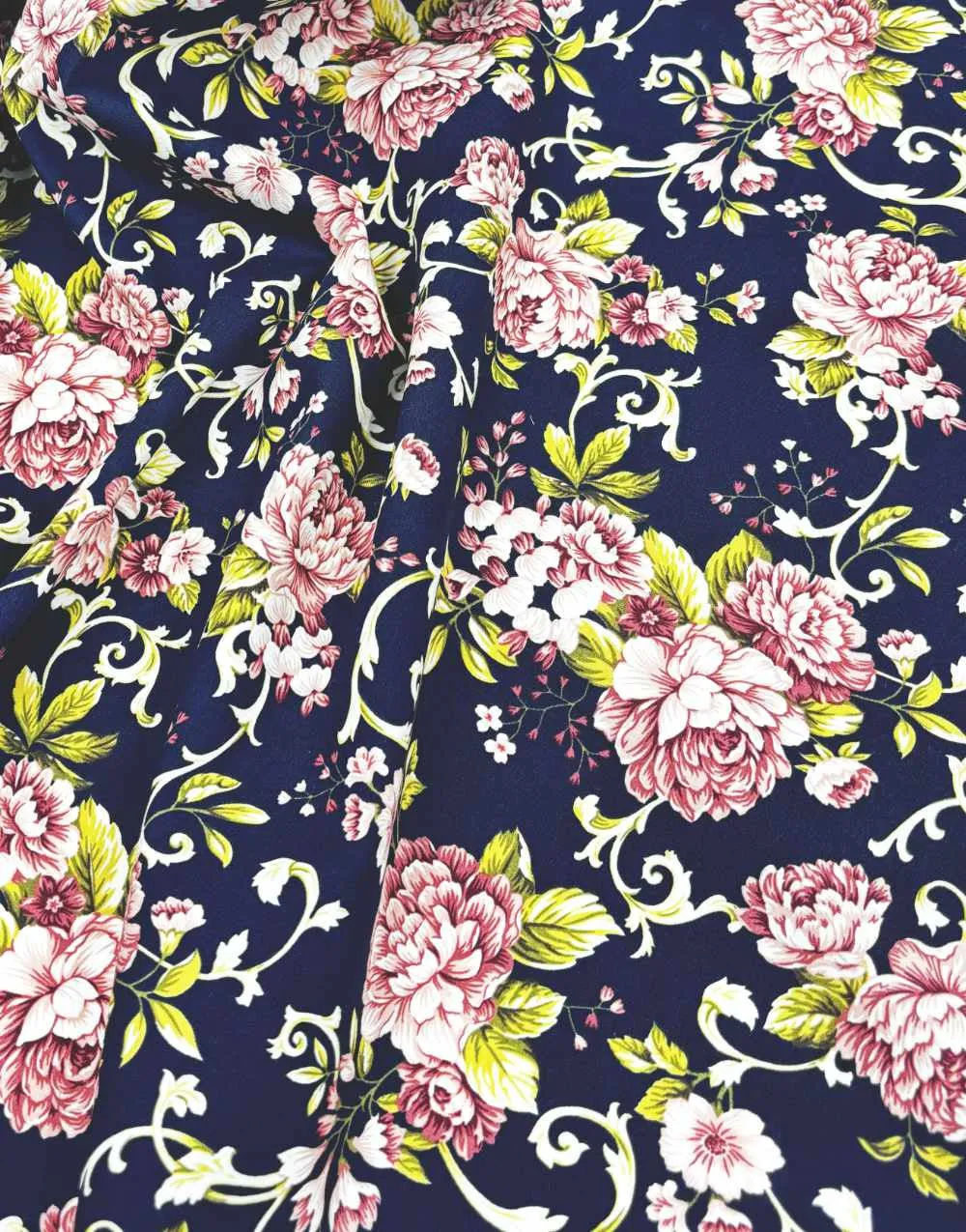 Large Floral Navy & Pink Cotton Poplin Fabric
