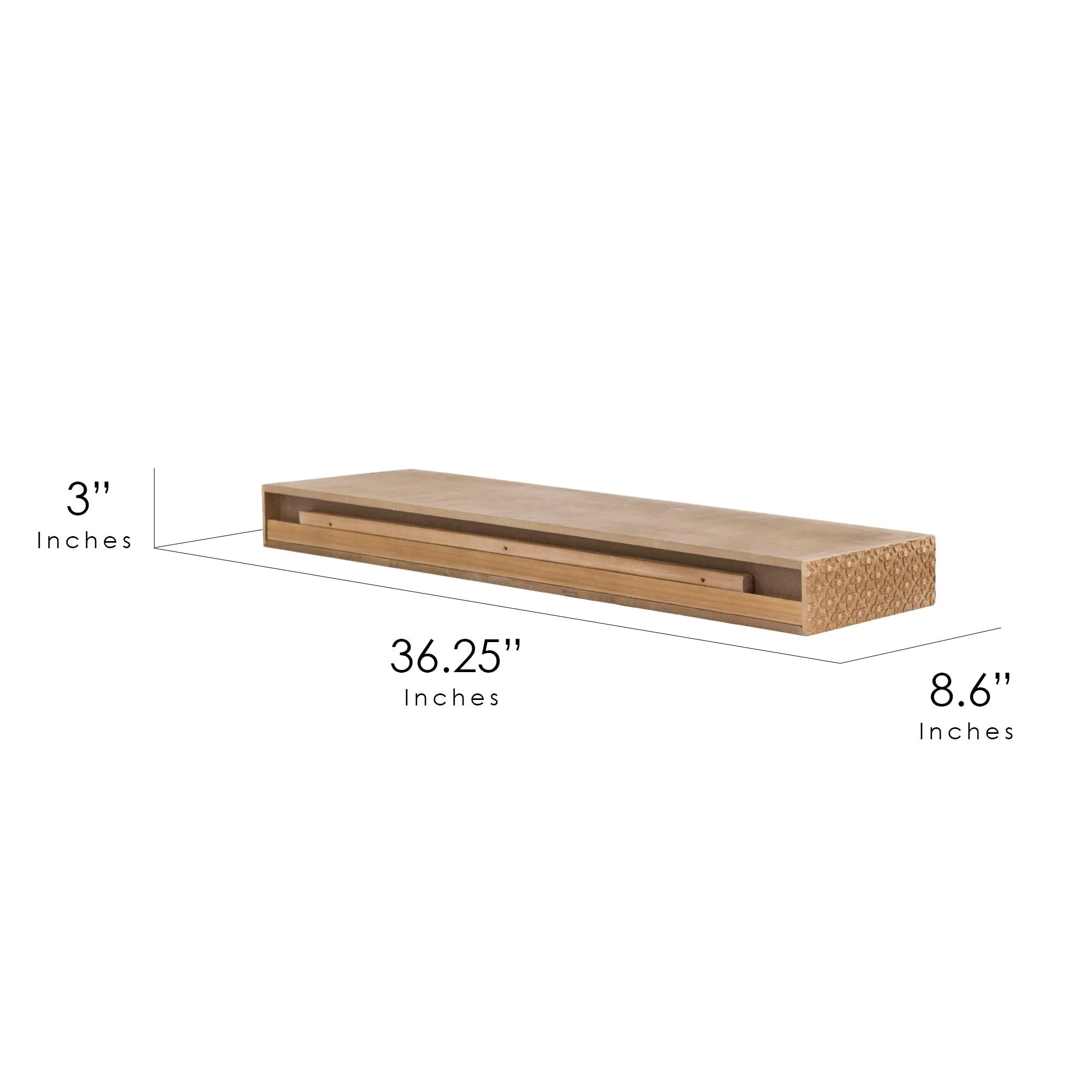 Large Rustic Embossed Wood Floating Wall Shelf - Natural