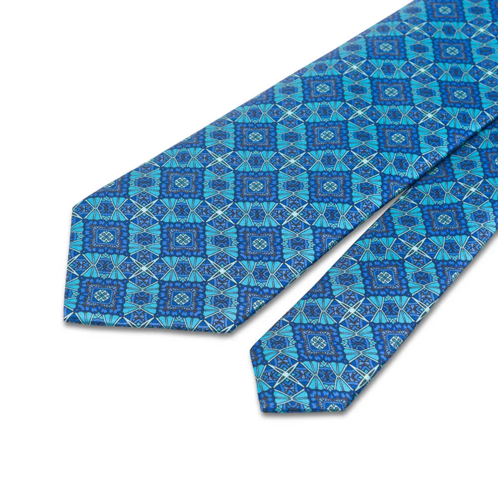 Light Blue Medieval Art Duchesse Silk Tie
