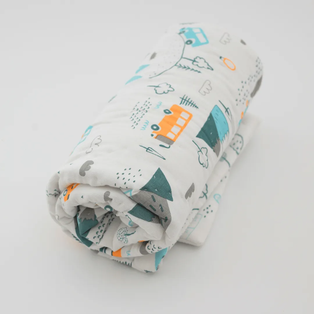 Little Camper Handcrafted Muslin Baby Quilt