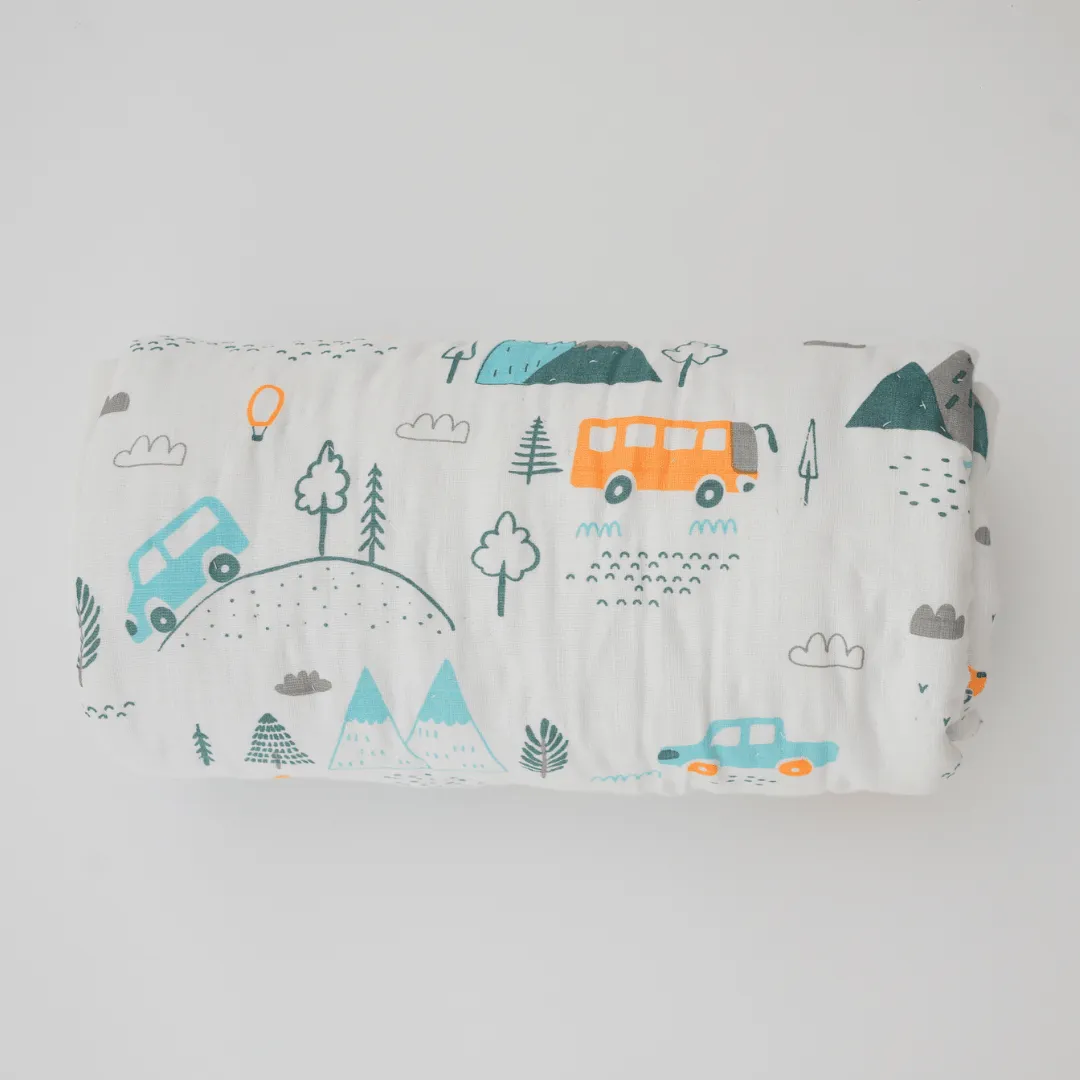 Little Camper Handcrafted Muslin Baby Quilt