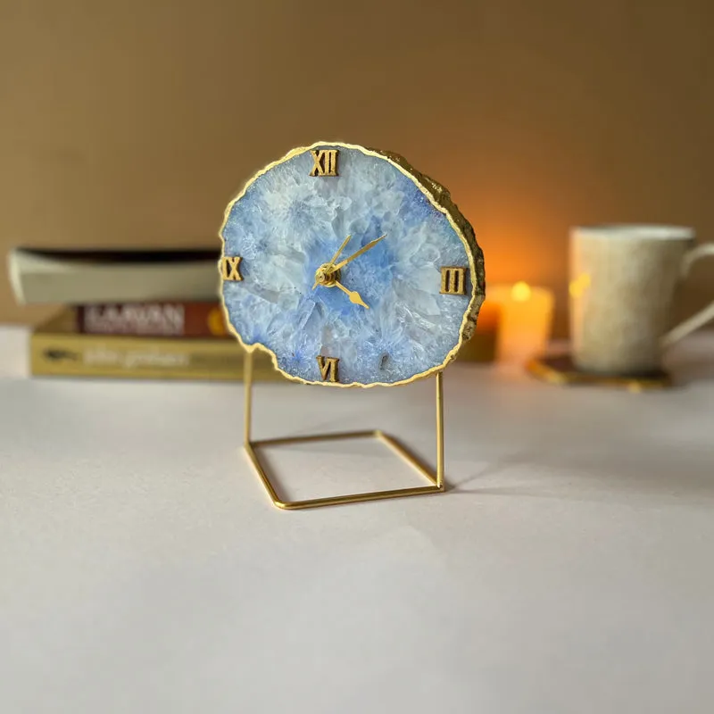 Lumos Handcrafted Agate Table Clock - Blue
