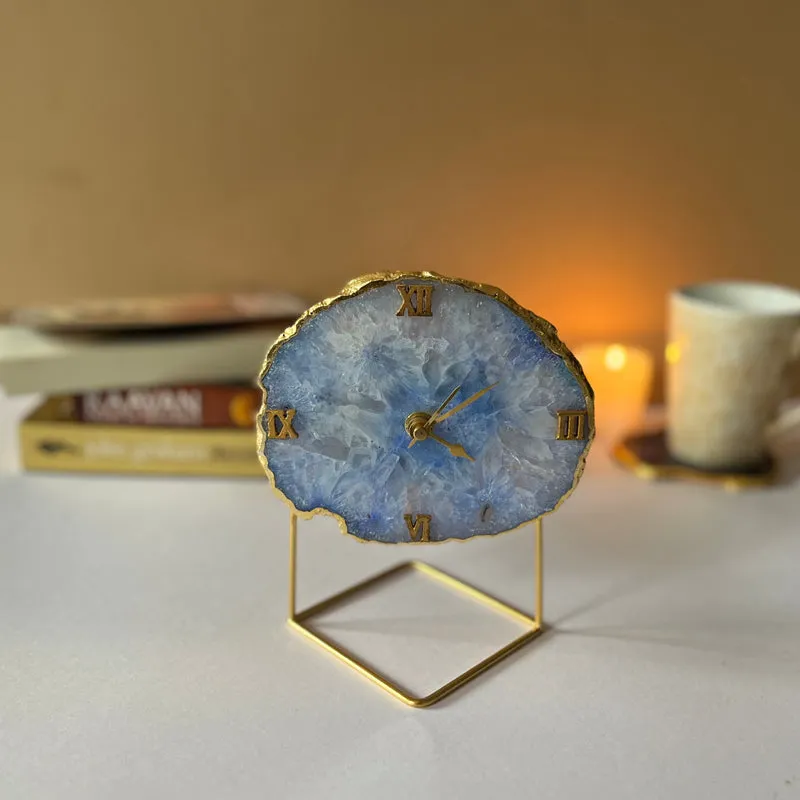 Lumos Handcrafted Agate Table Clock - Blue
